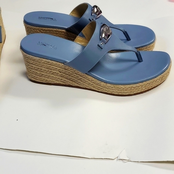 New MICHAEL Michael Kors Tilly Leather Espadrille Wedges 7 Blue - Picture 3 of 4